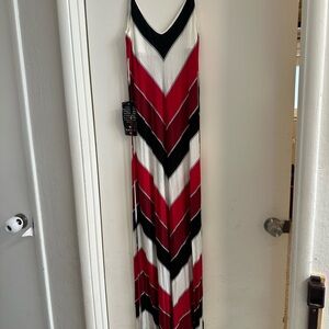 bebe Red, Black & White Chevron Maxi Dress
